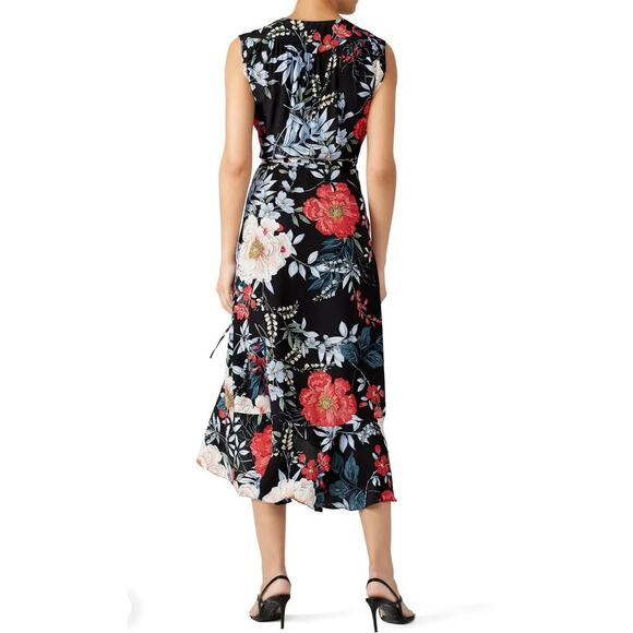 YUMI KIM Santorini Midi Wrap Dress Rain Forest Black Silk Floral Small Wedding - Picture 3 of 15